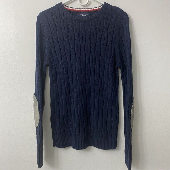 Lands' End Drifter Sweater Cable Knit Fisherman Preppy Academia Blue Boys Large‎ - Picture 1 of 10